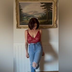 Cranberry lace intimates bodysuit ||Elegant Red Lace Women's bodysuit